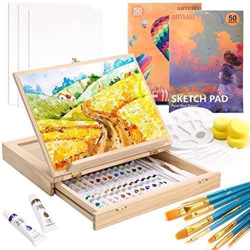 170 Pcs Artist Painting Set, Shuttle Art Deluxe Art Set with Paint,  Aluminum and Wooden Easels, Canvas, Paper Pads, Brushes and Other Art  Supplies